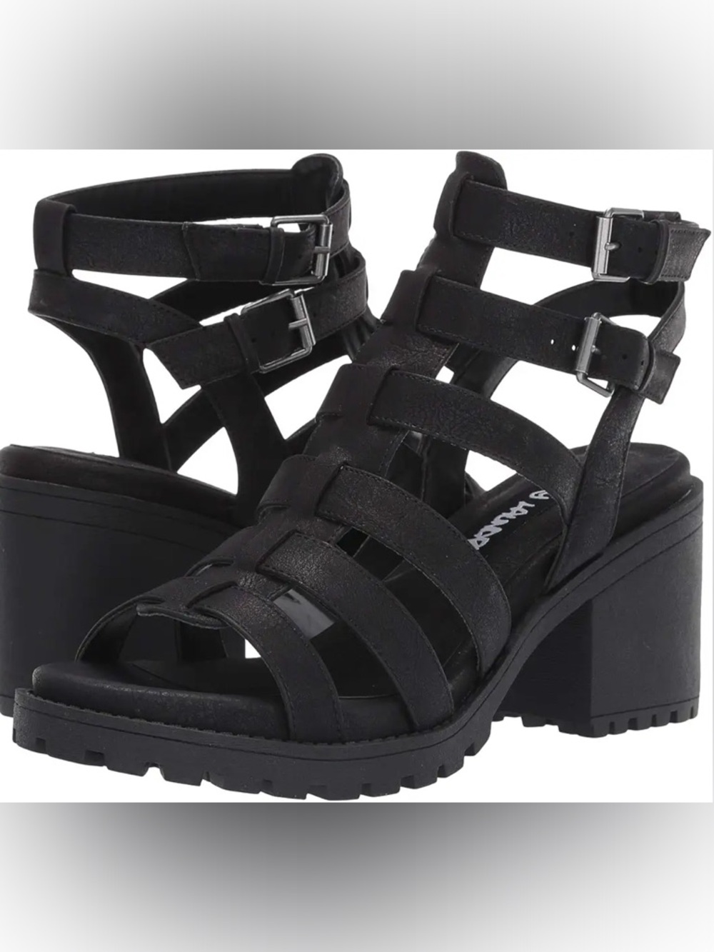 Dirty Laundry Fun Stuff Strappy Black Leather Sandal Block Heels